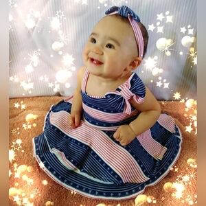 Charming 4th Of July Baby Dress with Bow
